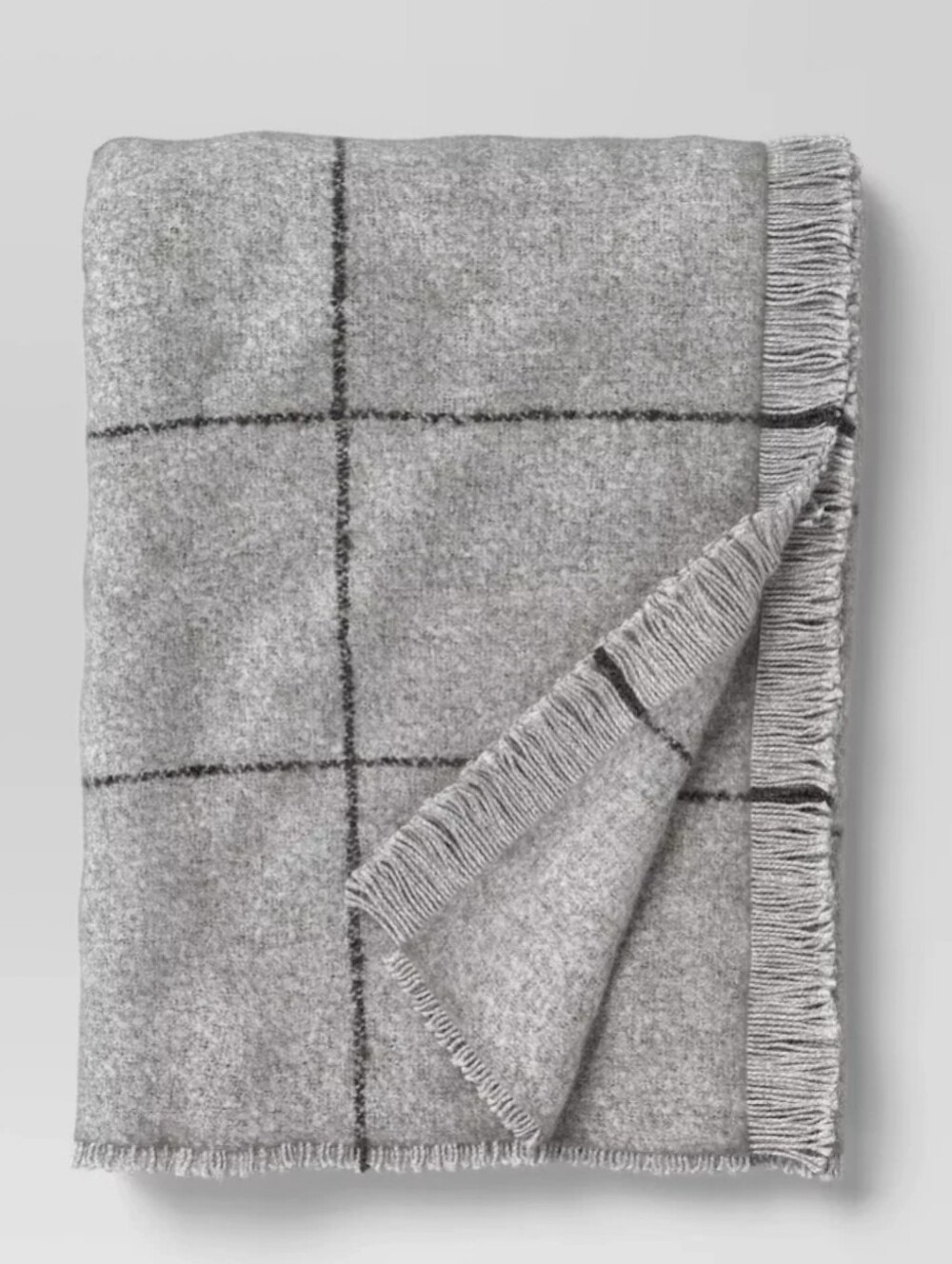 Threshold NWT 50"x60" Windowpane Boucle Throw Bkanket With Fringe Trim In Gray